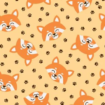 Seamless pattern with hearts and red panda heads Stock Illustration