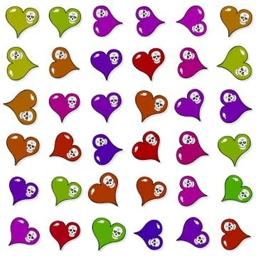 Seamless pattern with hearts and skulls on white Stock-Illustration