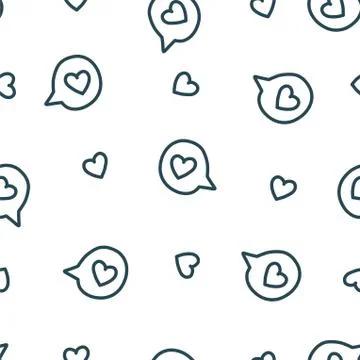 Seamless pattern with hearts and speaking bubbles. Doodle vector illustration Stock Illustration
