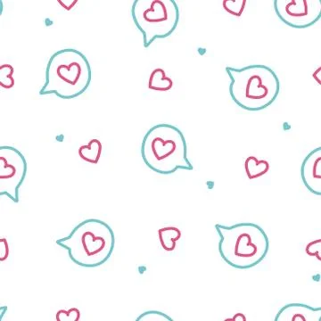 Seamless pattern with hearts and speaking bubbles. Doodle for backgrounds and Stock Illustration