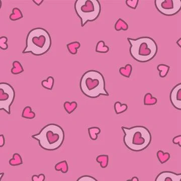 Seamless pattern with hearts and speaking bubbles. Doodle for backgrounds and Illustrazione stock