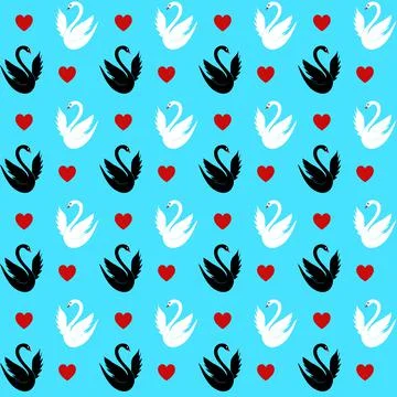 Seamless pattern with a hearts and swans Stock Illustration
