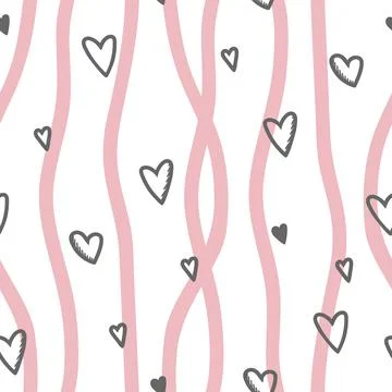 Seamless pattern in hearts and vertical stripes. Use on Valentines Day on tex Stock Illustration