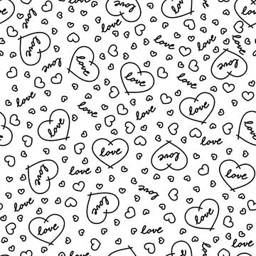 Seamless pattern with hearts and the word love. Stock Illustration