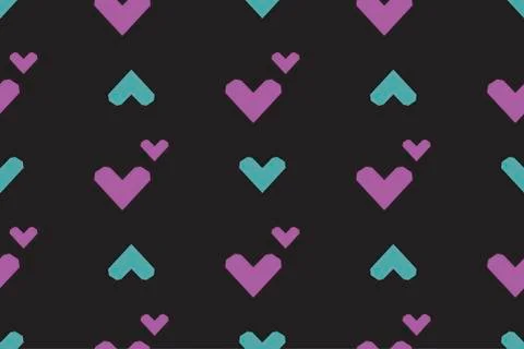 Seamless pattern with hearts on a black background. Vector illustration. Stock Illustration
