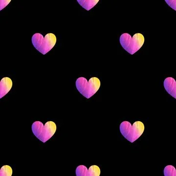 Seamless pattern with hearts on black background Stock Illustration