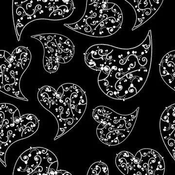 Seamless pattern of hearts on a black background. Stock Illustration