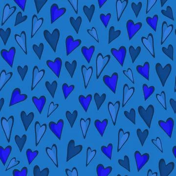 Seamless pattern with hearts. Blue wallpaper. Stock Illustration