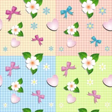 Seamless pattern of hearts bows and flowers Stock Illustration