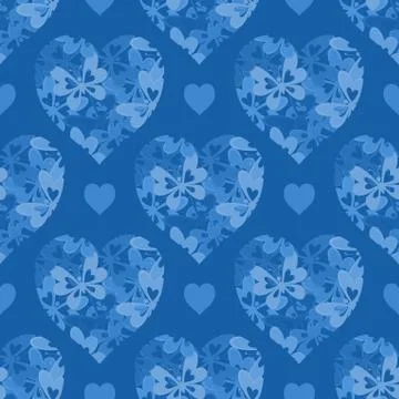 Seamless Pattern, Hearts with Butterflies Stock Illustration