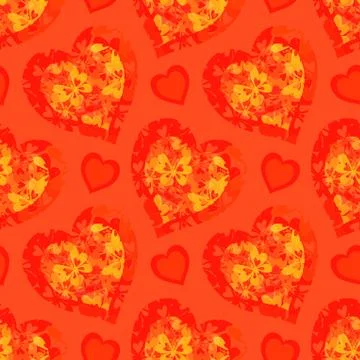 Seamless Pattern, Hearts with Butterflies Stock Illustration