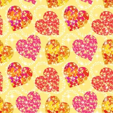 Seamless Pattern, Hearts with Butterflies Stock Illustration