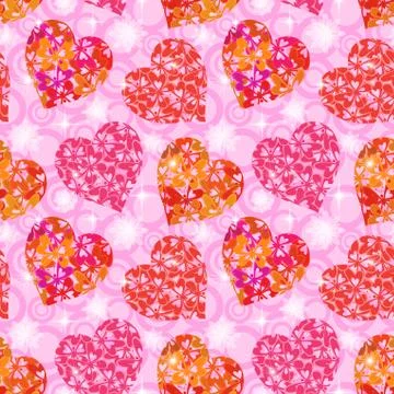 Seamless Pattern, Hearts with Butterflies Stock Illustration