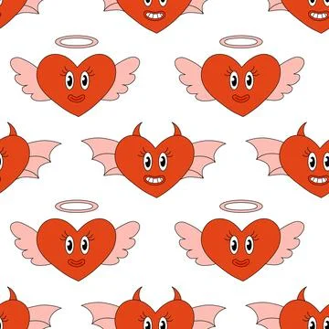 Seamless Pattern with Hearts Characters for Valentine Day. Angel and demon Stock Illustration