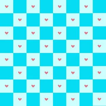 Seamless pattern with hearts on checkered background in romantic vintage style. Stock Illustration