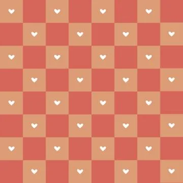 Seamless pattern with hearts on checkered background in romantic vintage style. Stock Illustration