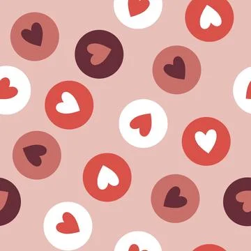 Seamless Pattern with Hearts in Circles and Polka Dots. Romantic Cute Surfa.. Stock Illustration