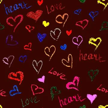 Seamless Pattern of Hearts On Dark Red Background. Valentine's Day Concept Illustrazione stock
