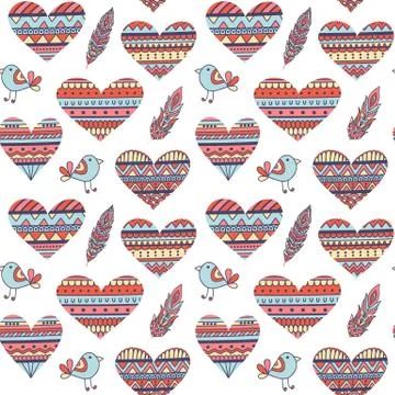 Seamless Pattern with Hearts in Ethnic Style Stock Illustration