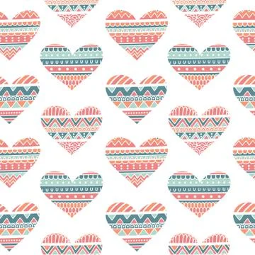Seamless Pattern with Hearts in Ethnic Style Stock Illustration