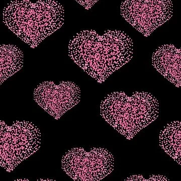 Seamless pattern of hearts filled with polka dots. Stock Illustration