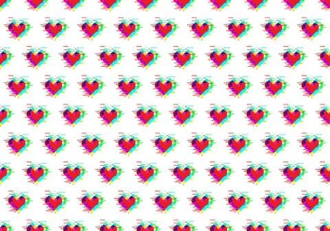 Seamless pattern of hearts with glitch effect Illustrazione stock