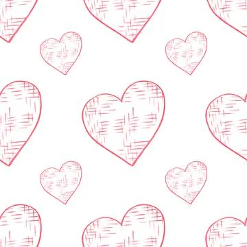 Seamless Pattern with Hearts. Hand Drawn Valentines Background. Stock Illustration