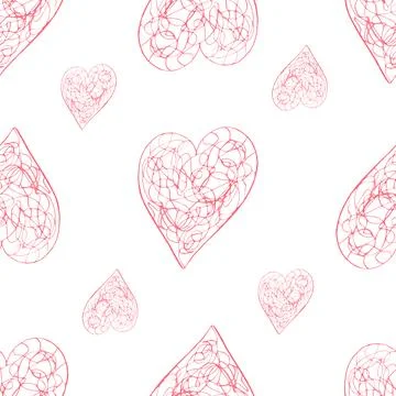 Seamless Pattern with Hearts. Hand Drawn Valentines Background. Stock Illustration