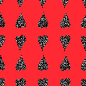 Seamless Pattern with Hearts. Hand Drawn Valentines Background. Stock Illustration