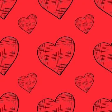 Seamless Pattern with Hearts. Hand Drawn Valentines Background. Stock Illustration