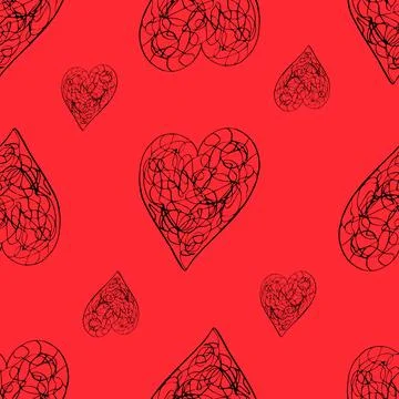 Seamless Pattern with Hearts. Hand Drawn Valentines Background. Stock Illustration