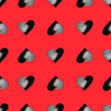 Seamless Pattern with Hearts. Hand Drawn Valentines Background. Stock Illustration