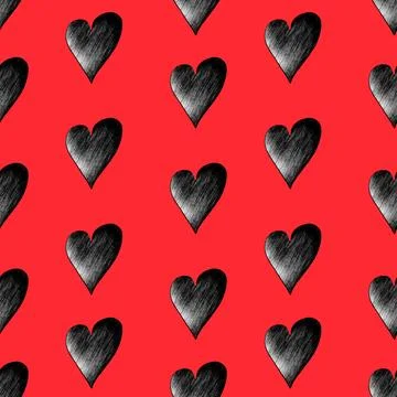 Seamless Pattern with Hearts. Hand Drawn Valentines Background. Stock Illustration