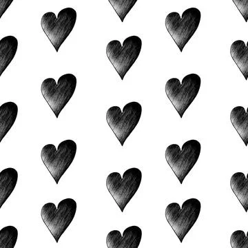 Seamless Pattern with Hearts. Hand Drawn Valentines Background. Stock Illustration
