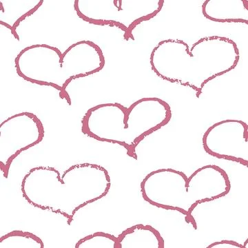 Seamless pattern of  hearts in hand drawn style by crayon. Background of Va.. Stock Illustration