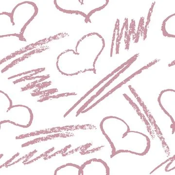 Seamless pattern of  hearts in hand drawn style by crayon. Background of Va.. Stock Illustration