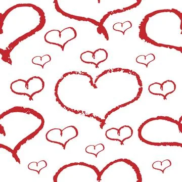 Seamless pattern of  hearts in hand drawn style by crayon. Background of Va.. 스톡 일러스트