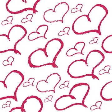 Seamless pattern of  hearts in hand drawn style by crayon. Background of Va.. 스톡 일러스트
