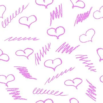 Seamless pattern of  hearts in hand drawn style by crayon. Background of Va.. Stock Illustration