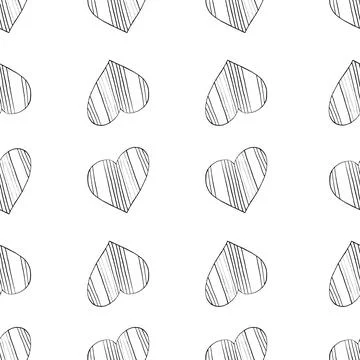 Seamless Pattern with Hearts. Hand Drawn Valentines Background. Illustrazione stock
