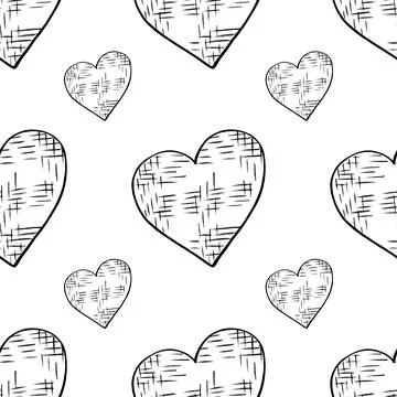 Seamless Pattern with Hearts. Hand Drawn Valentines Background. Stock Illustration
