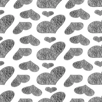 Seamless Pattern with Hearts. Hand Drawn Valentines Background. Stock Illustration