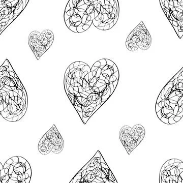 Seamless Pattern with Hearts. Hand Drawn Valentines Background. Stock Illustration