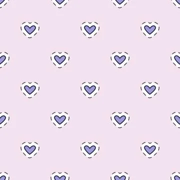 Seamless pattern with hearts on an isolated white background with black stroke Stock Illustration