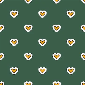 Seamless pattern with hearts on an isolated white background with black stroke Stock Illustration