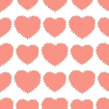 Seamless pattern of Hearts with jagged barbed edges. Flat vector background.  Illustrazione stock