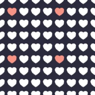 Seamless pattern of Hearts with jagged barbed edges. White pink and blue colo Stock Illustration