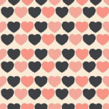 Seamless pattern of Hearts with jagged barbed edges. Flat vector background for Stock Illustration