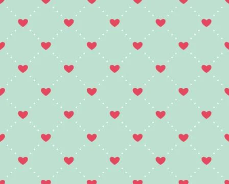Seamless pattern of hearts on a light green background Stock Illustration
