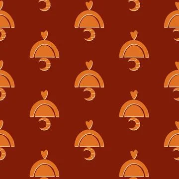 Seamless pattern with hearts, moons, in boho style, in boho colors Stock Illustration